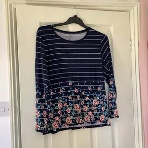 Lulu-B Striped Navy Floral Long Sleeve Tee